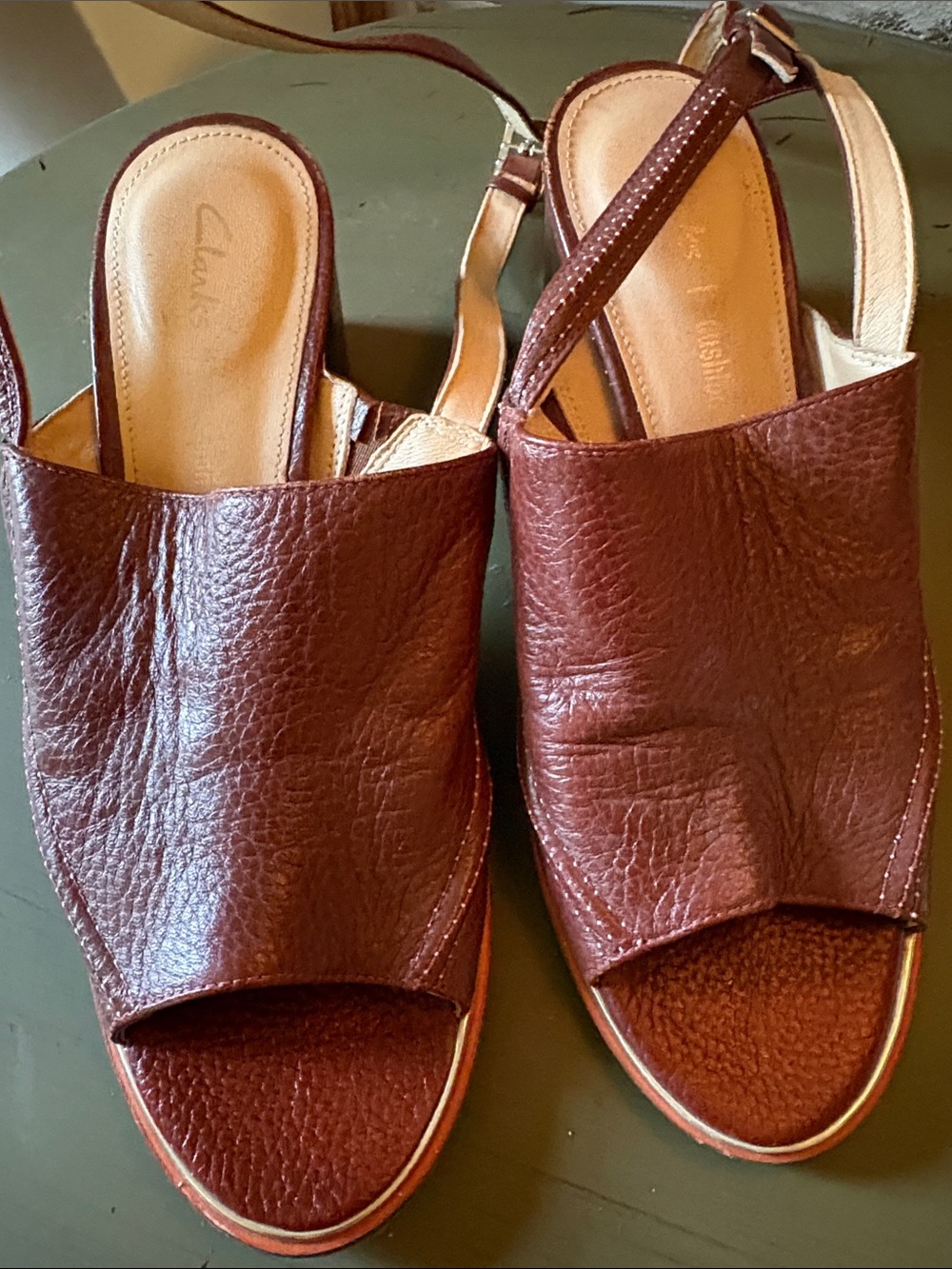 Clark’s Women's Brown Leather Slingback Block Heel Sandals w/ Ankle Wraps - Picture 2 of 3